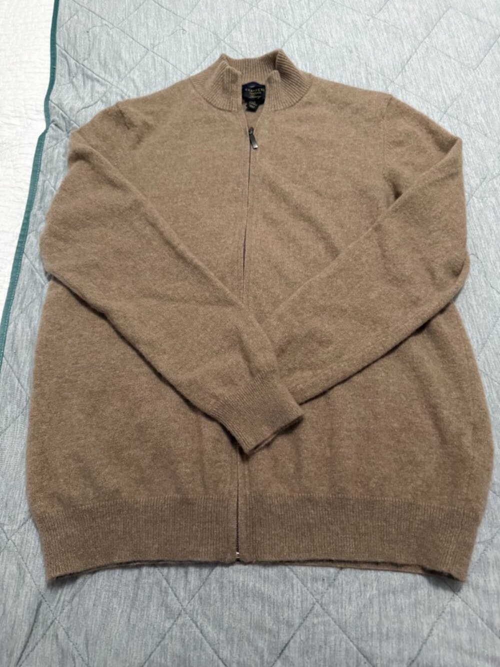 Club Room Luxury 100% Cashmere Full-Zip Tan Sweater L